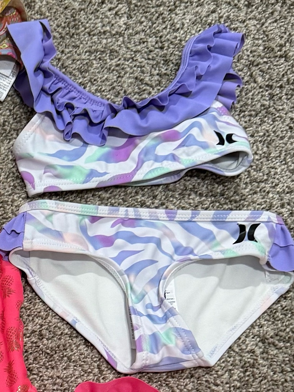 Hurley Pastel Zebra Ruffle Two-Piece Swimsuit - Lavender Accent